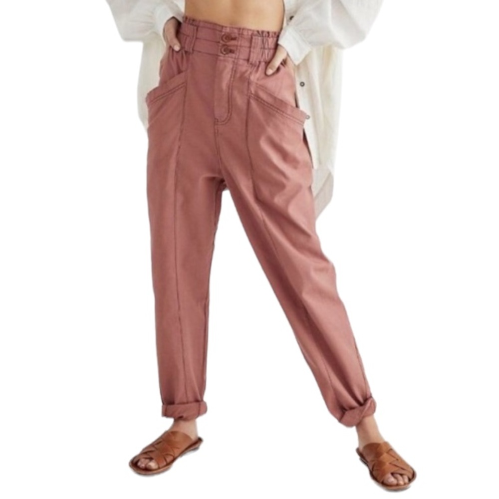 Free People | Ready to Run Cinched High Rise Pants Dusty Rose Pink Size Small